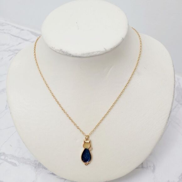 Vintage Jewelry - 2/$20 Brand New Blue Cat Pendant Gold Necklace
